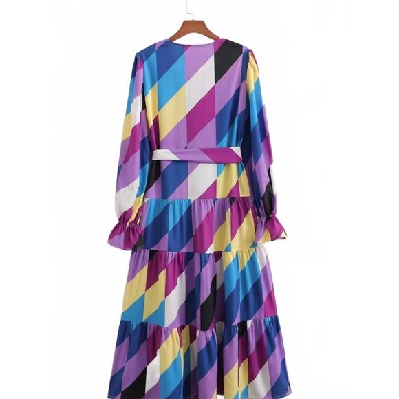 NEW SUNDAYUP women's disco queen dress in purple, blue, & yellow - Picture 2 of 5